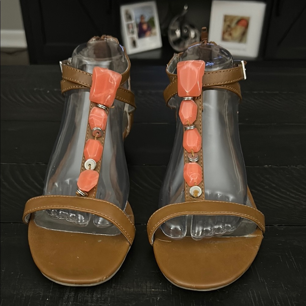 Covington Brown and Coral Sandals with Gladiator Design